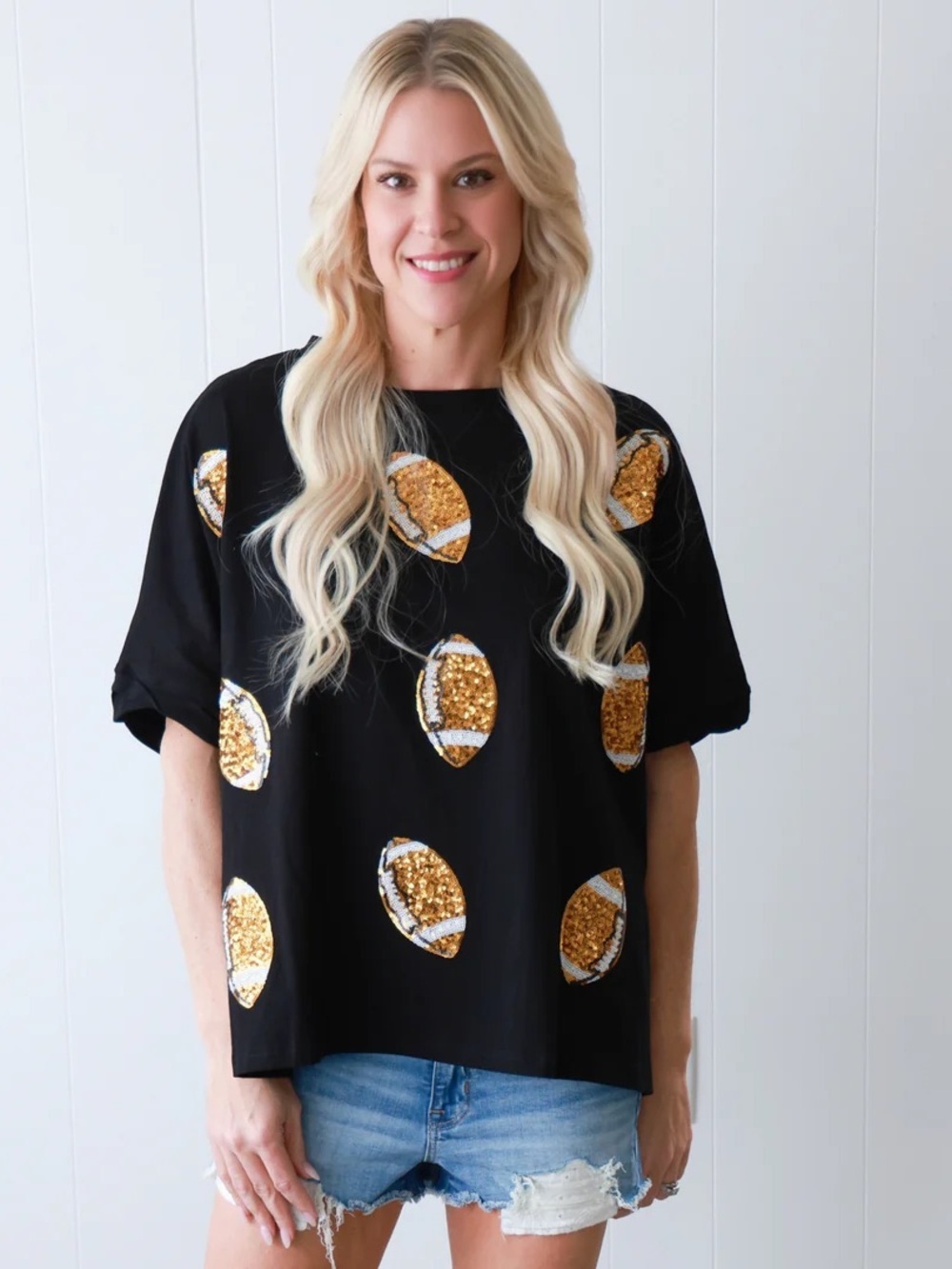 Fantastic Fawn GAME DAY SEQUIN FOOTBALL OVERSIZED T-SHIRT Size M